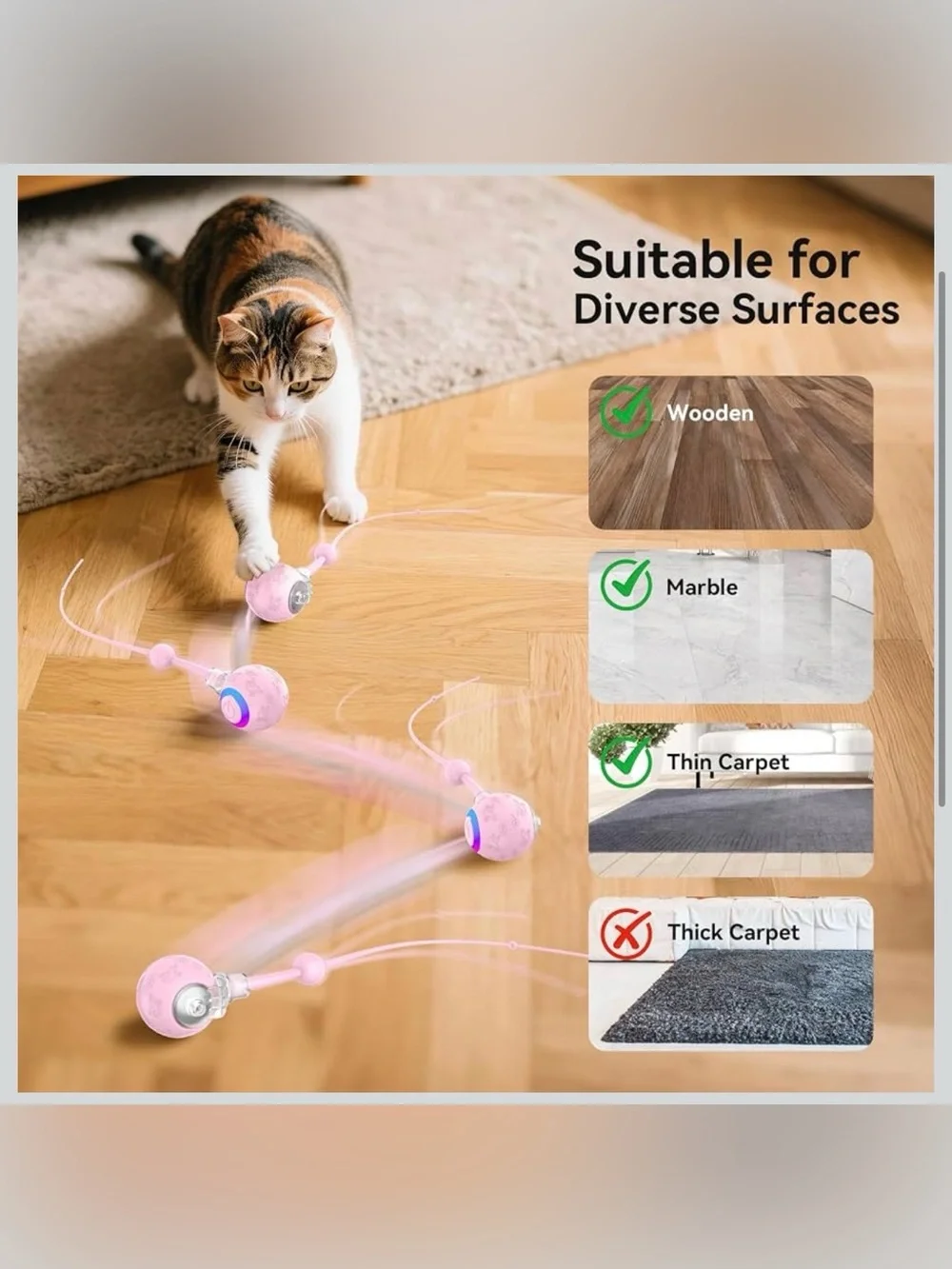 Pink LED Cat Teaser Ball - Rechargeable Interactive Toy
